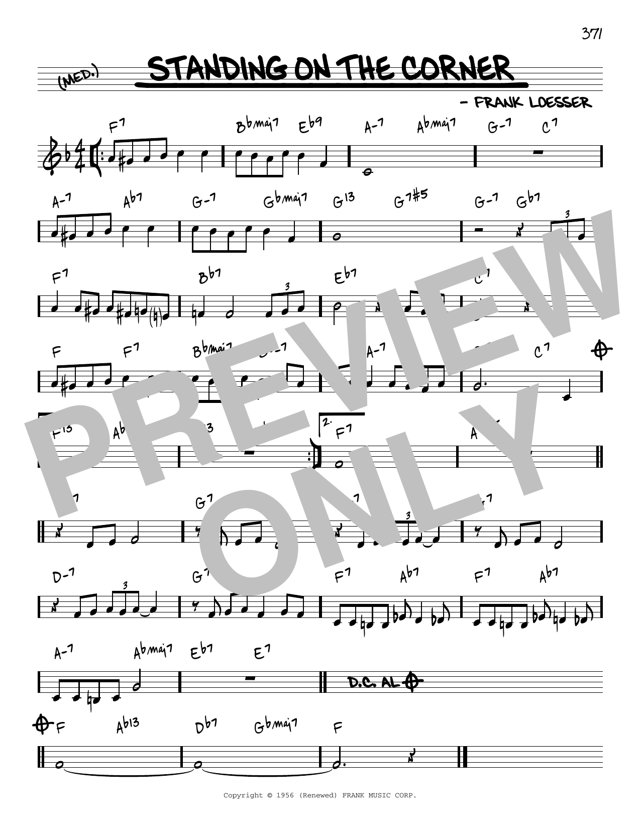 Frank Loesser Standing On The Corner [Reharmonized version] (arr. Jack Grassel) Sheet Music Notes & Chords for Real Book – Melody & Chords - Download or Print PDF