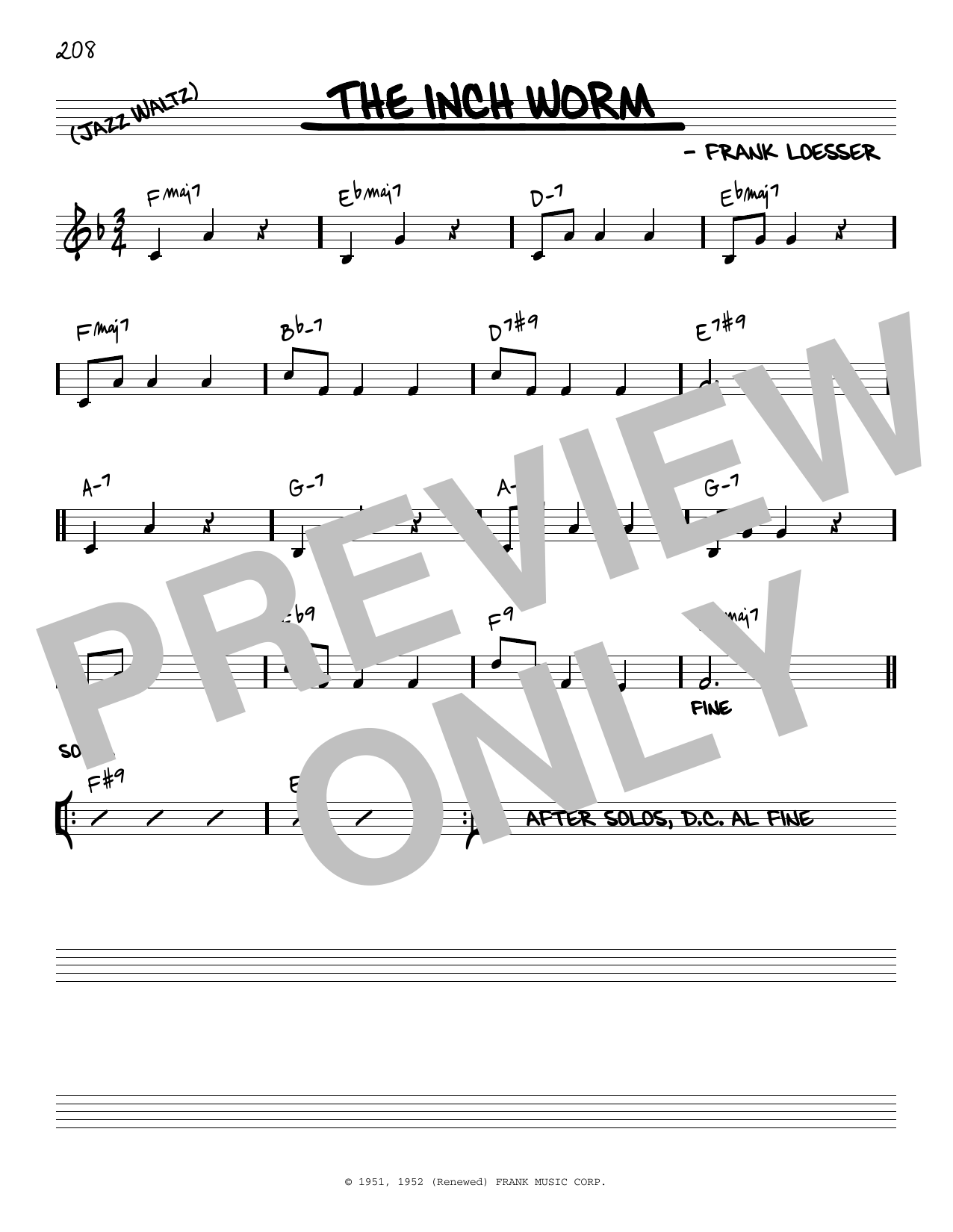 Frank Loesser The Inch Worm [Reharmonized version] (arr. Jack Grassel) Sheet Music Notes & Chords for Real Book – Melody & Chords - Download or Print PDF