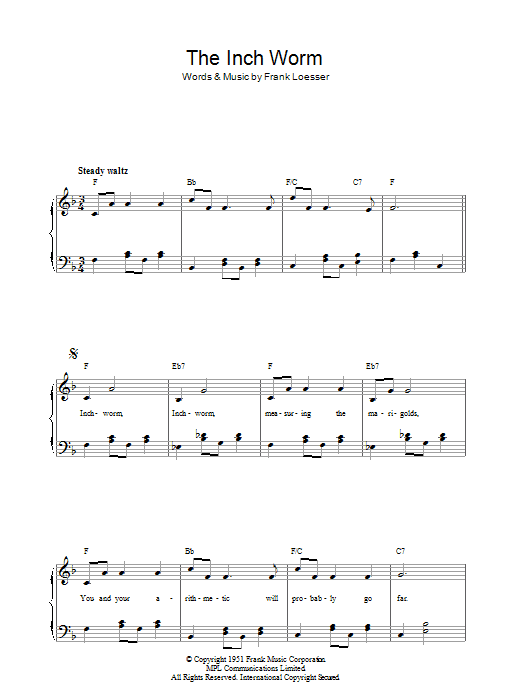 Frank Loesser The Inch Worm Sheet Music Notes & Chords for Easy Guitar Tab - Download or Print PDF