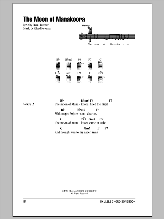Frank Loesser The Moon Of Manakoora Sheet Music Notes & Chords for Ukulele Ensemble - Download or Print PDF