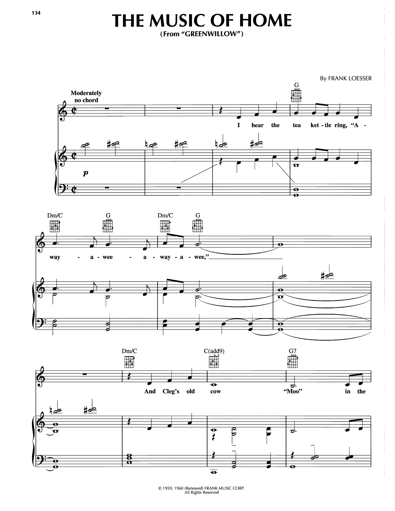 Frank Loesser The Music Of Home (from Greenwillow) Sheet Music Notes & Chords for Piano, Vocal & Guitar Chords (Right-Hand Melody) - Download or Print PDF