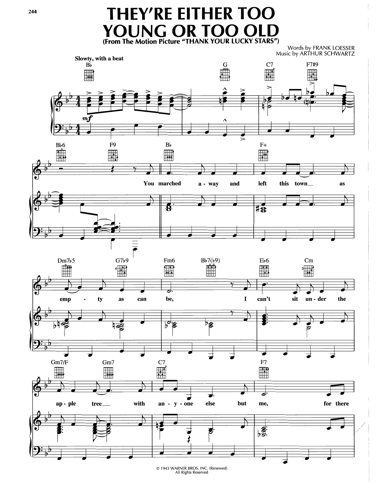 Frank Loesser They're Either Too Young Or Too Old Sheet Music Notes & Chords for Piano, Vocal & Guitar Chords (Right-Hand Melody) - Download or Print PDF