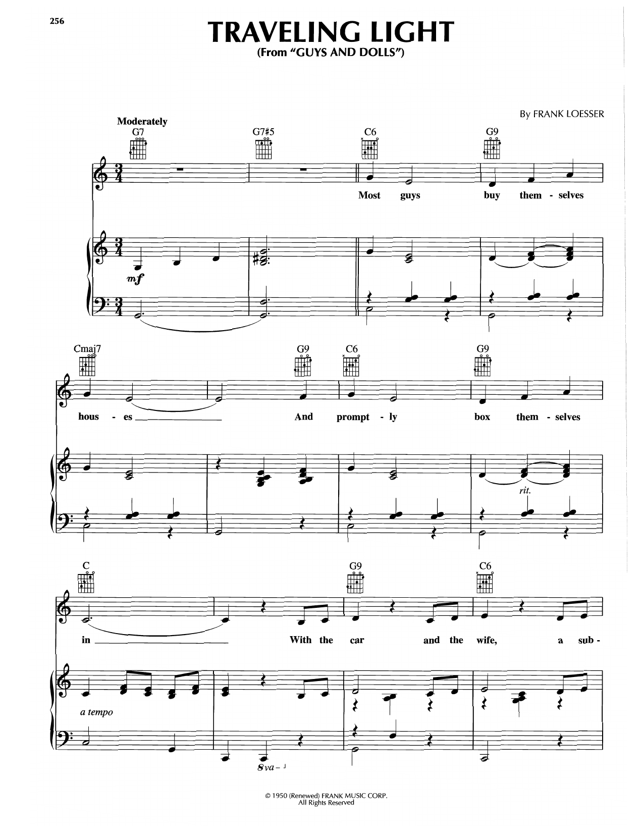 Frank Loesser Traveling Light Sheet Music Notes & Chords for Piano, Vocal & Guitar Chords (Right-Hand Melody) - Download or Print PDF