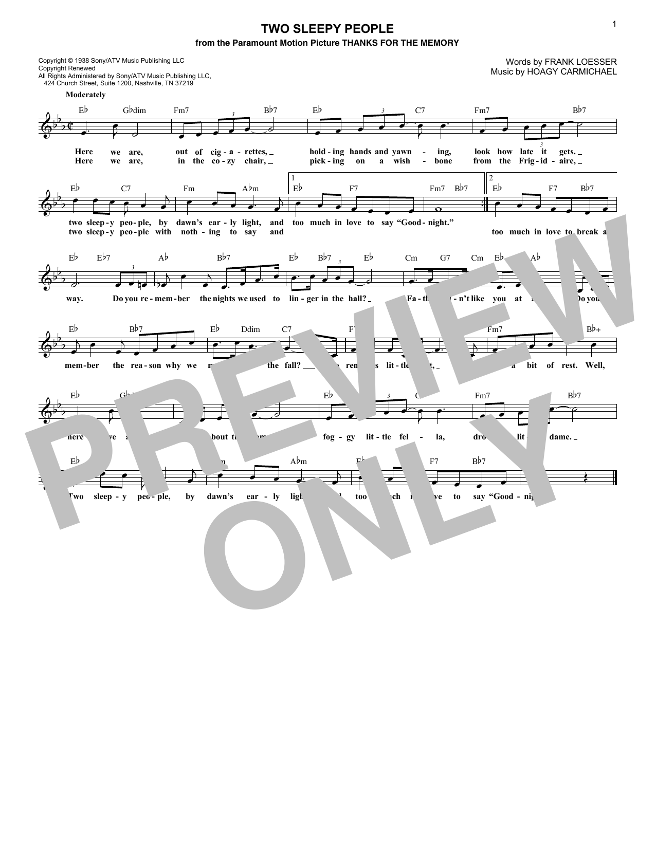 Frank Loesser Two Sleepy People Sheet Music Notes & Chords for Lead Sheet / Fake Book - Download or Print PDF