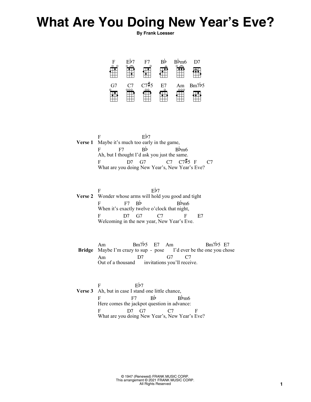 Frank Loesser What Are You Doing New Year's Eve? (arr. Fred Sokolow) Sheet Music Notes & Chords for Ukulele - Download or Print PDF