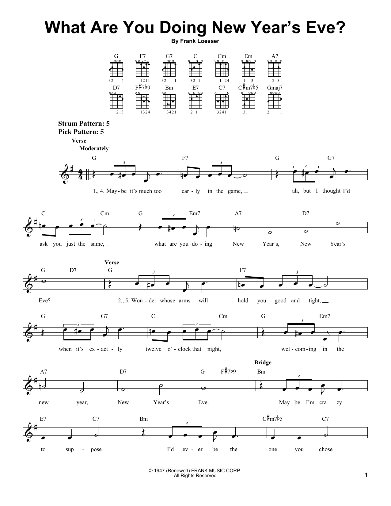 Frank Loesser What Are You Doing New Year's Eve? Sheet Music Notes & Chords for Melody Line, Lyrics & Chords - Download or Print PDF