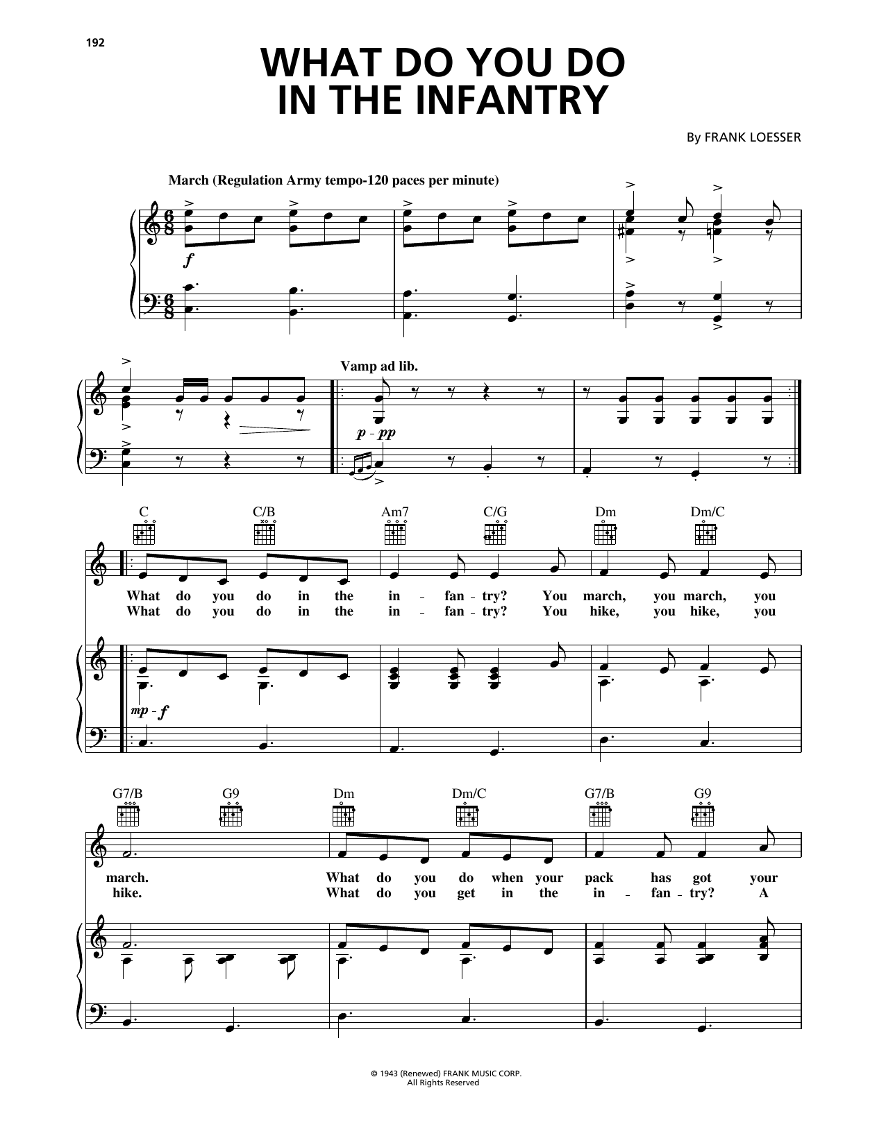 Frank Loesser What Do You Do In The Infantry Sheet Music Notes & Chords for Piano, Vocal & Guitar Chords (Right-Hand Melody) - Download or Print PDF