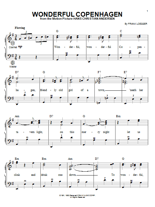 Frank Loesser Wonderful Copenhagen Sheet Music Notes & Chords for Piano, Vocal & Guitar (Right-Hand Melody) - Download or Print PDF