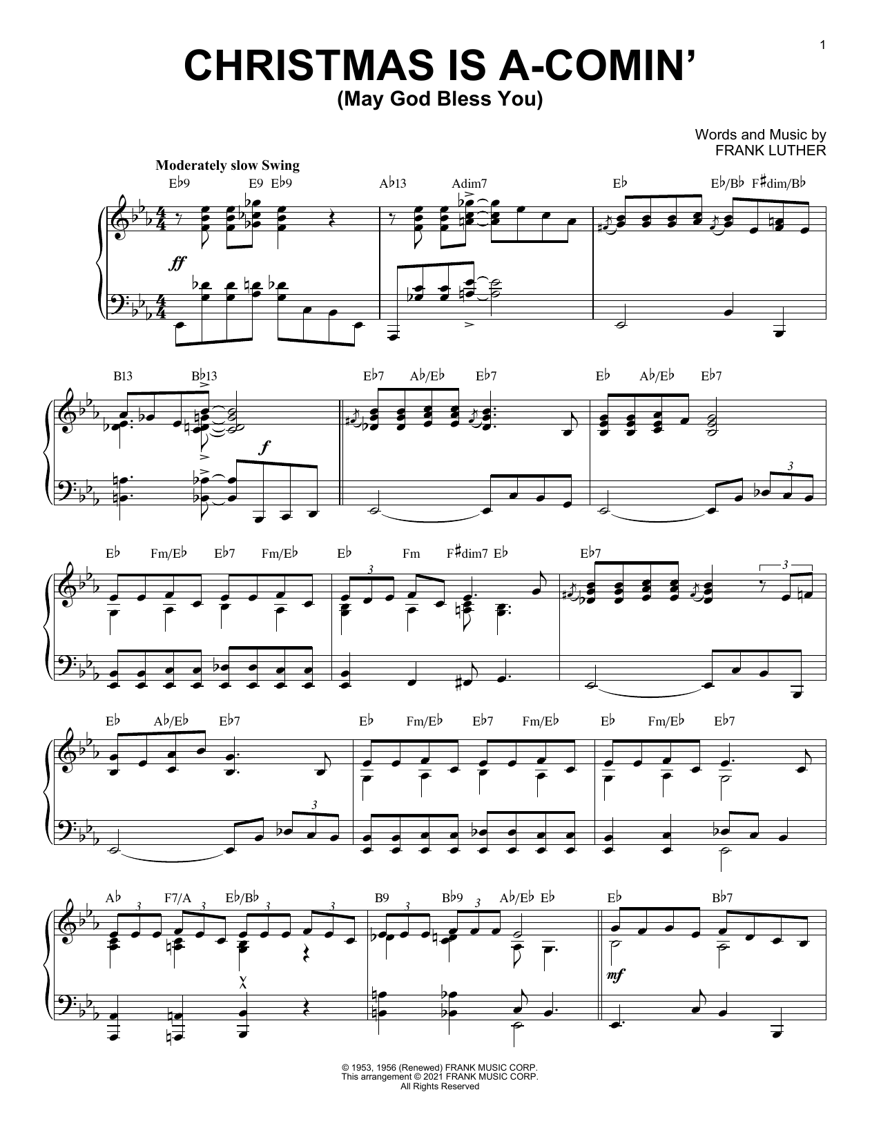 Frank Luther Christmas Is A-Comin' (May God Bless You) [Jazz version] (arr. Brent Edstrom) Sheet Music Notes & Chords for Piano Solo - Download or Print PDF