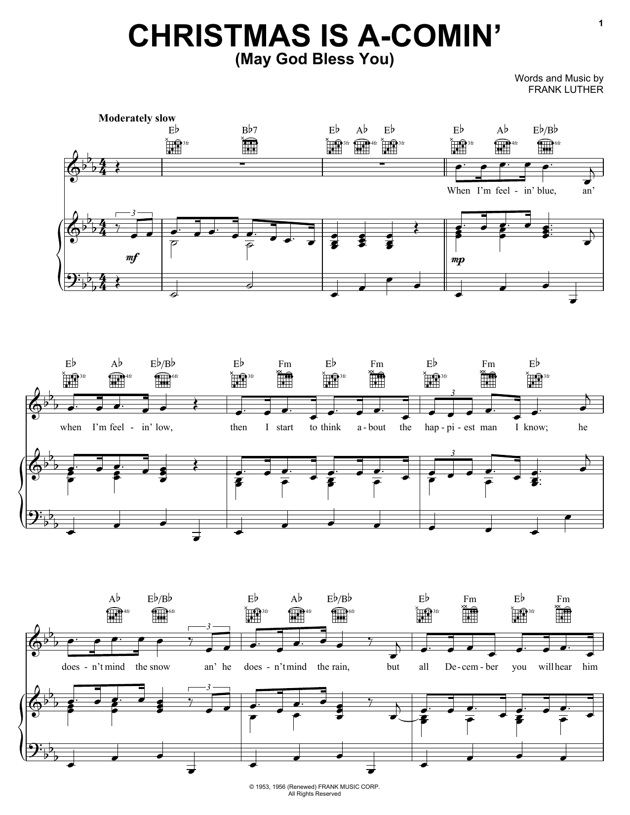 Frank Luther Christmas Is A-Comin' (May God Bless You) Sheet Music Notes & Chords for Melody Line, Lyrics & Chords - Download or Print PDF