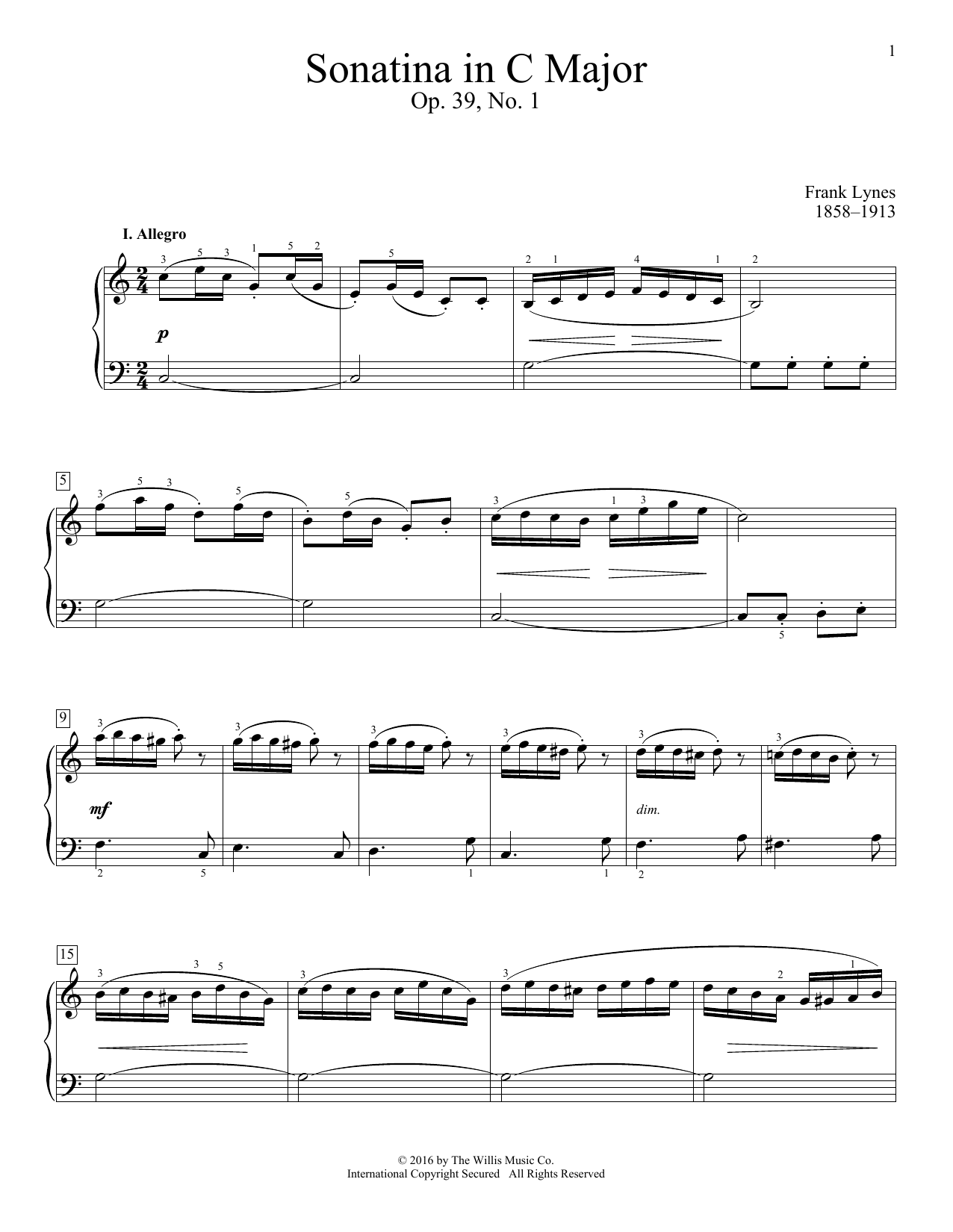 Frank Lynes Sonatina In C Major, Op. 39, No. 1 Sheet Music Notes & Chords for Educational Piano - Download or Print PDF