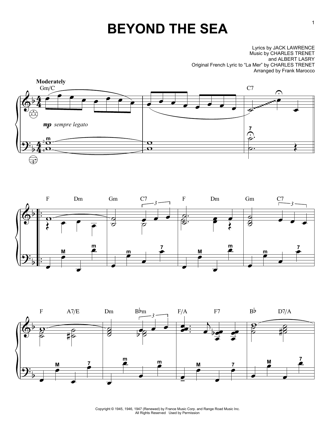 Frank Marocco Beyond The Sea Sheet Music Notes & Chords for Accordion - Download or Print PDF
