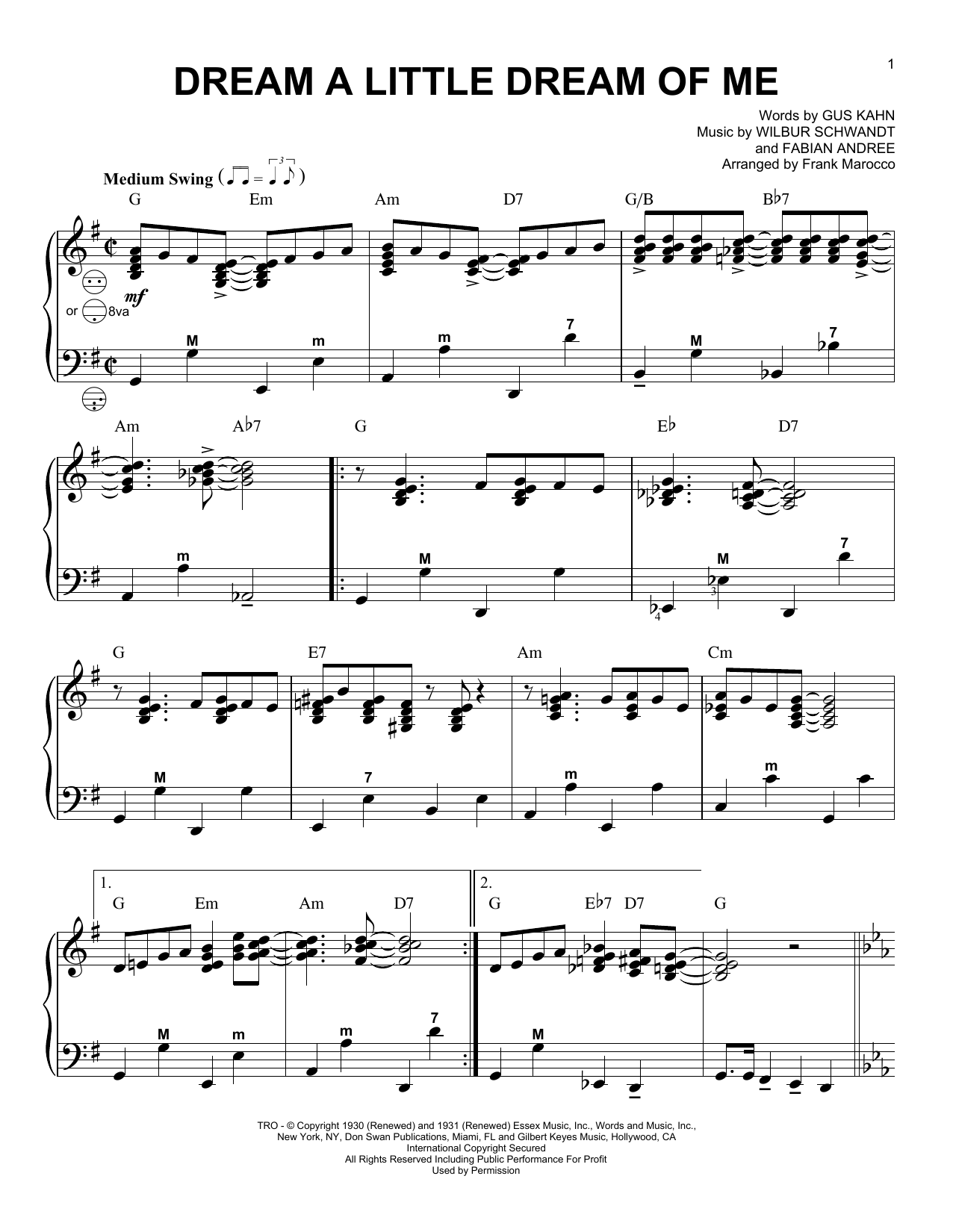 Frank Marocco Dream A Little Dream Of Me Sheet Music Notes & Chords for Accordion - Download or Print PDF