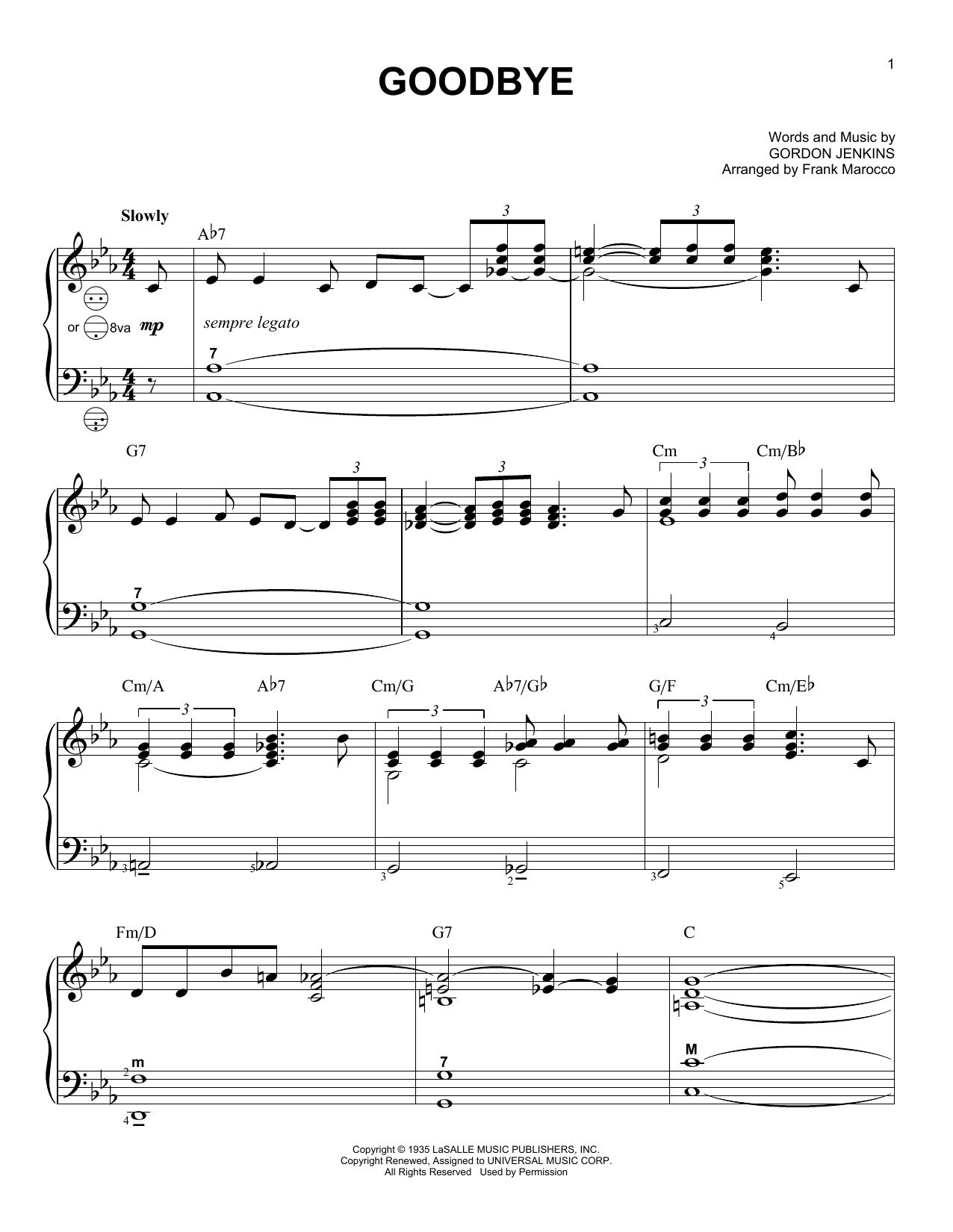 Frank Marocco Goodbye Sheet Music Notes & Chords for Accordion - Download or Print PDF
