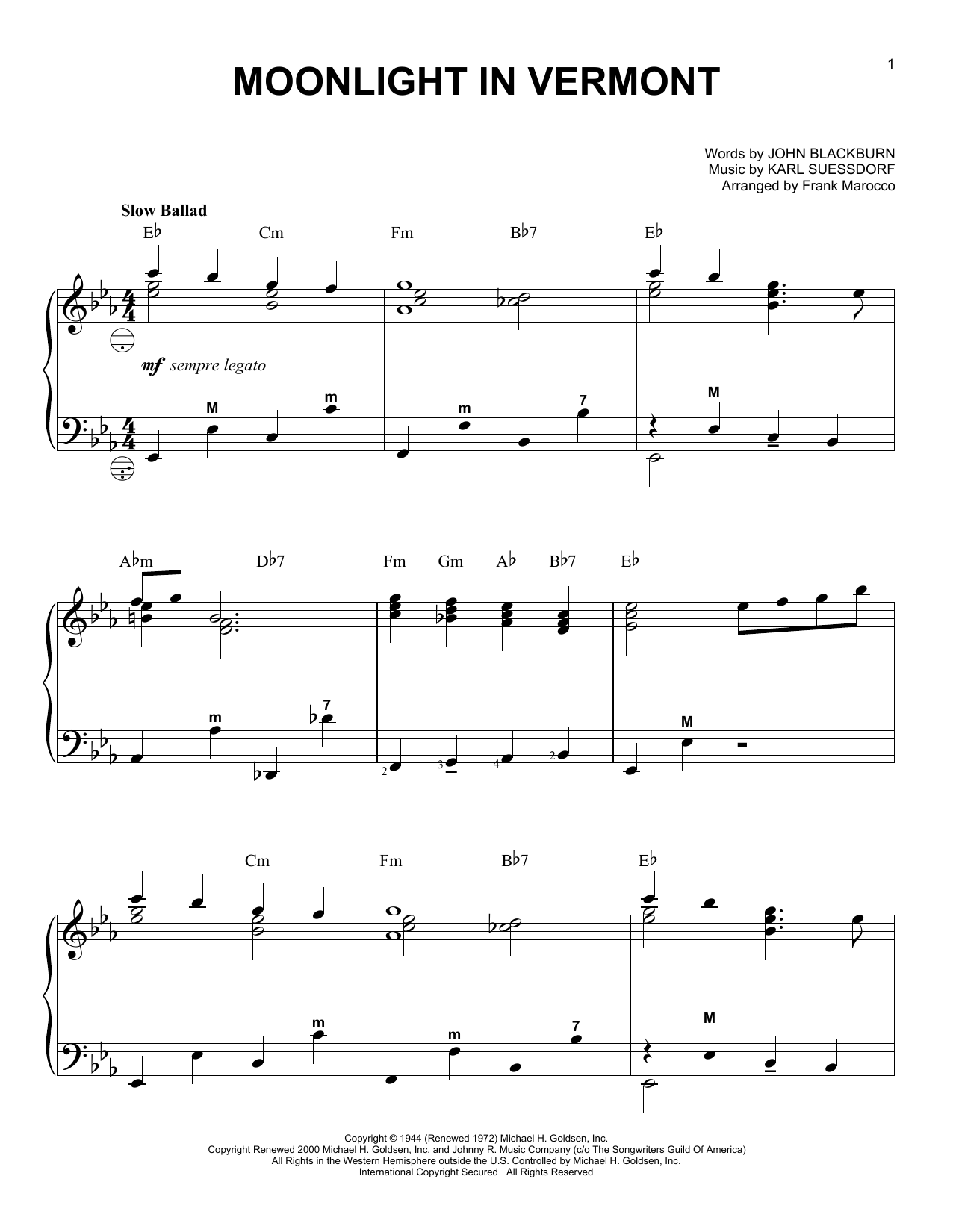 Frank Marocco Moonlight In Vermont Sheet Music Notes & Chords for Accordion - Download or Print PDF