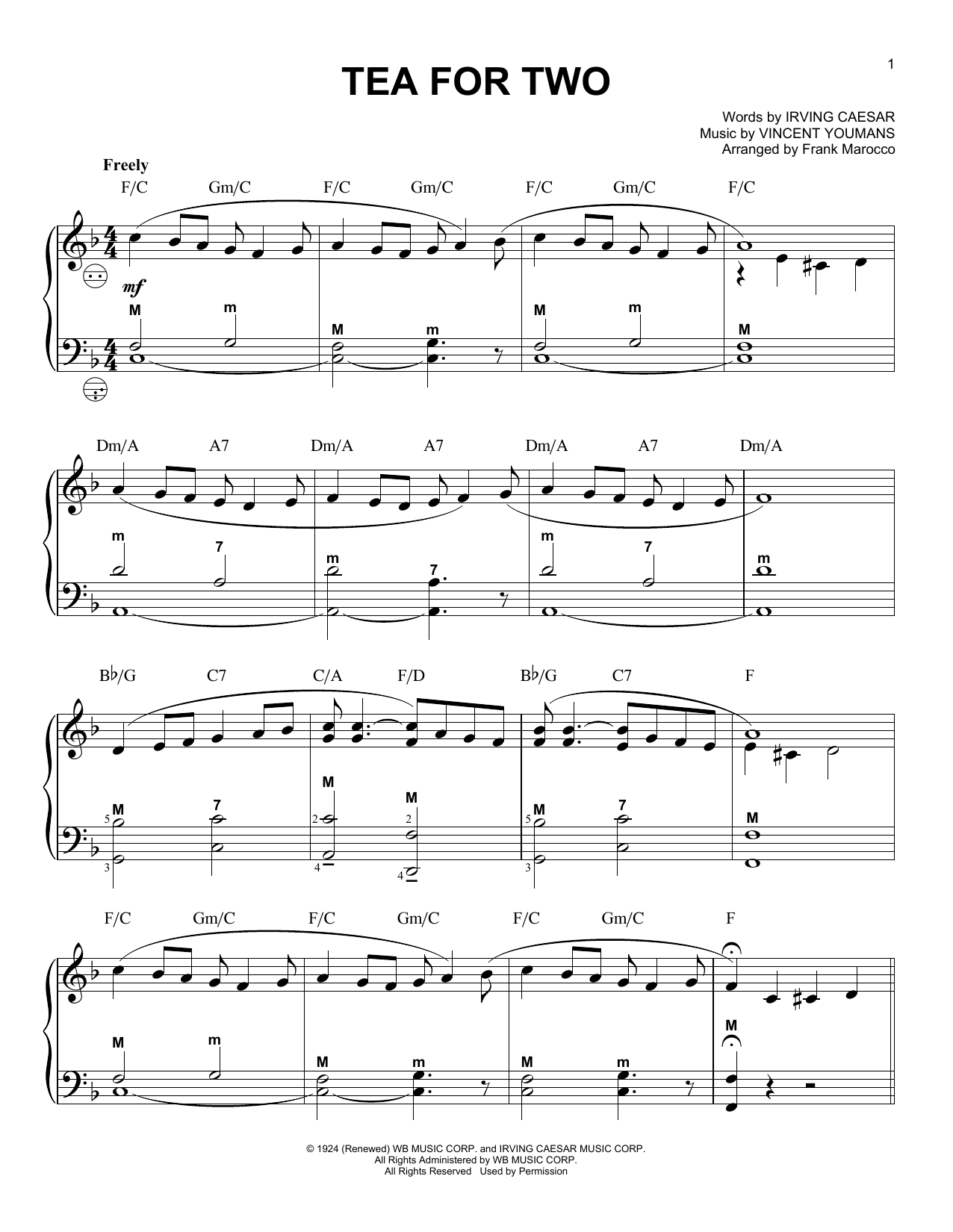 Frank Marocco Tea For Two Sheet Music Notes & Chords for Accordion - Download or Print PDF
