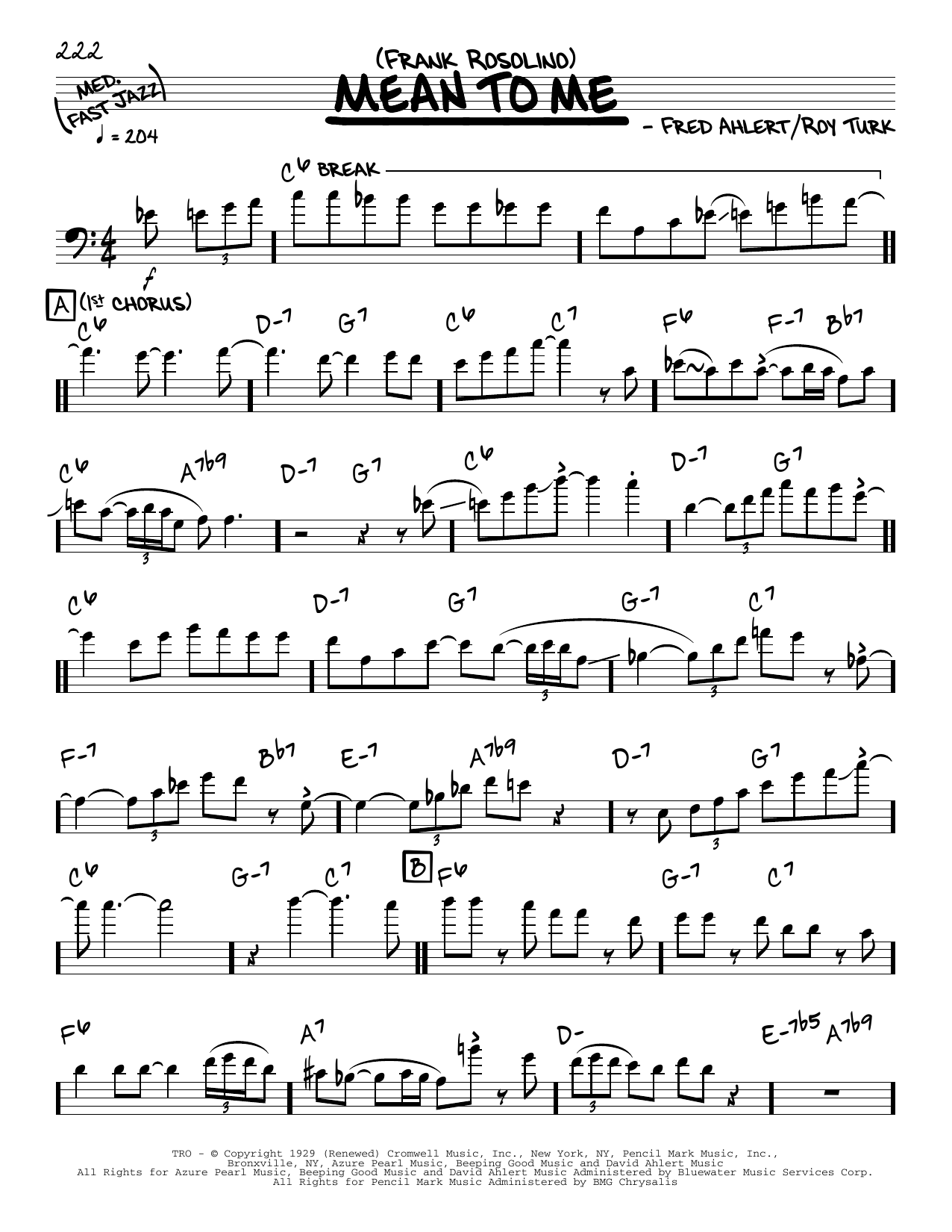 Frank Rosolino Mean To Me (solo only) Sheet Music Notes & Chords for Real Book – Melody & Chords - Download or Print PDF