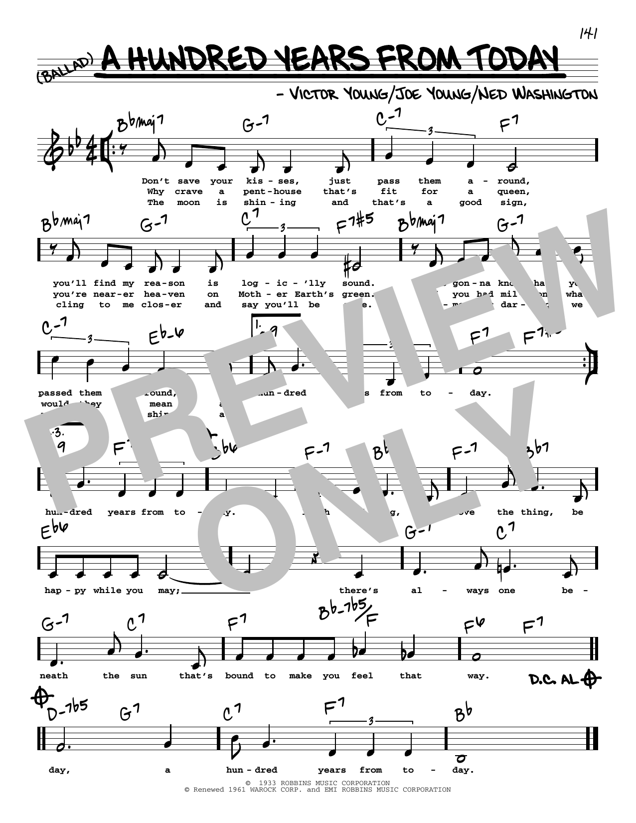 Frank Sinatra A Hundred Years From Today (Low Voice) Sheet Music Notes & Chords for Real Book – Melody, Lyrics & Chords - Download or Print PDF