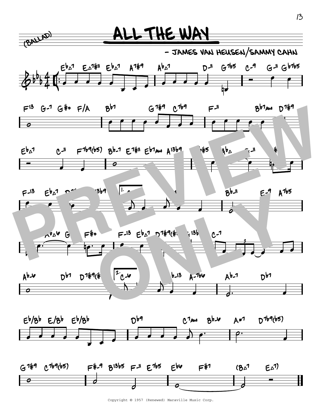 Frank Sinatra All The Way (arr. David Hazeltine) Sheet Music Notes & Chords for Real Book – Enhanced Chords - Download or Print PDF