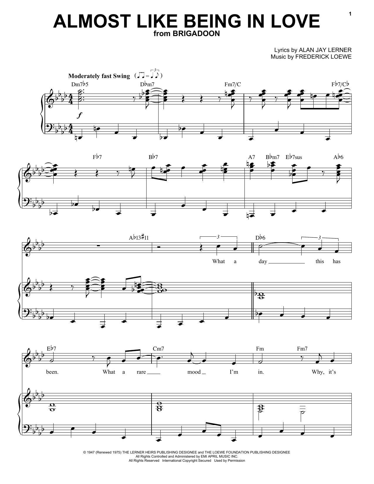 Frank Sinatra Almost Like Being In Love Sheet Music Notes & Chords for Keyboard - Download or Print PDF