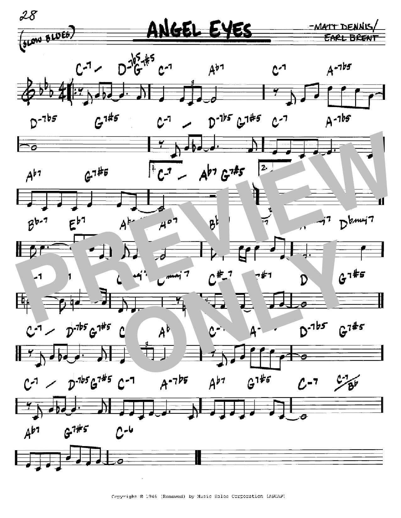 Frank Sinatra Angel Eyes Sheet Music Notes & Chords for Real Book - Melody & Chords - C Instruments - Download or Print PDF
