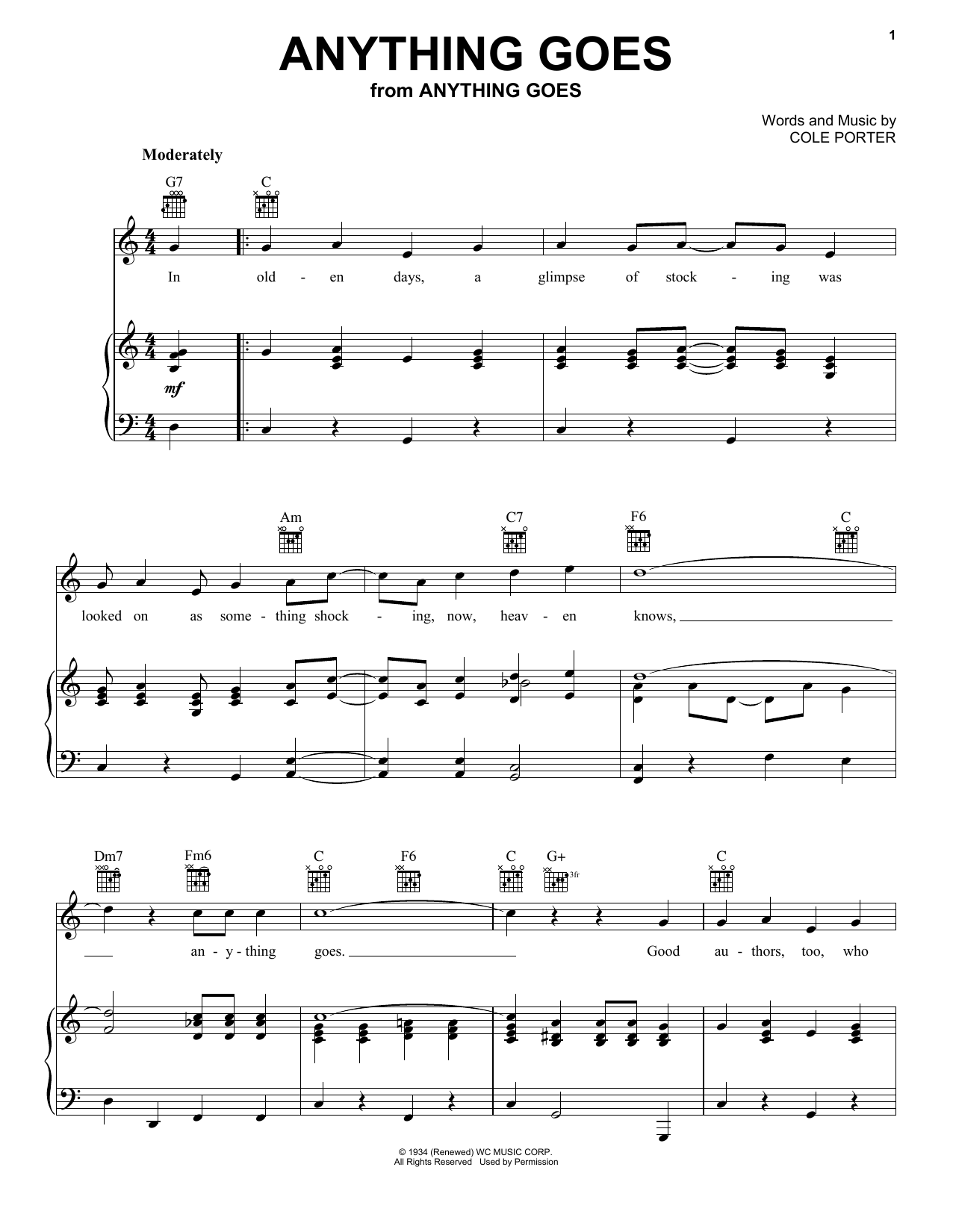 Frank Sinatra Anything Goes Sheet Music Notes & Chords for Piano, Vocal & Guitar (Right-Hand Melody) - Download or Print PDF