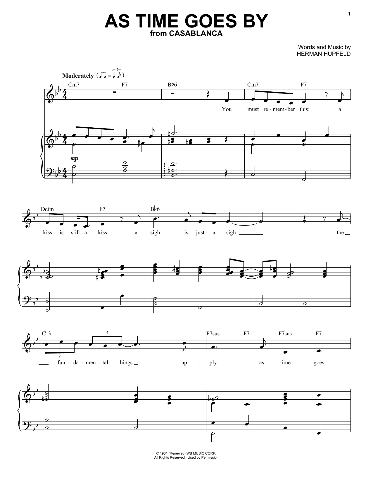 Frank Sinatra As Time Goes By Sheet Music Notes & Chords for Piano & Vocal - Download or Print PDF
