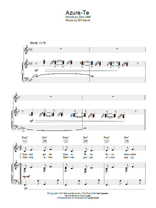 Frank Sinatra Azure-Te Sheet Music Notes & Chords for Piano, Vocal & Guitar (Right-Hand Melody) - Download or Print PDF