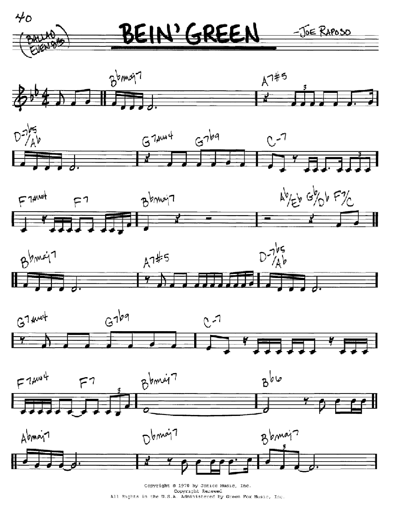 Frank Sinatra Bein' Green Sheet Music Notes & Chords for Real Book - Melody & Chords - C Instruments - Download or Print PDF