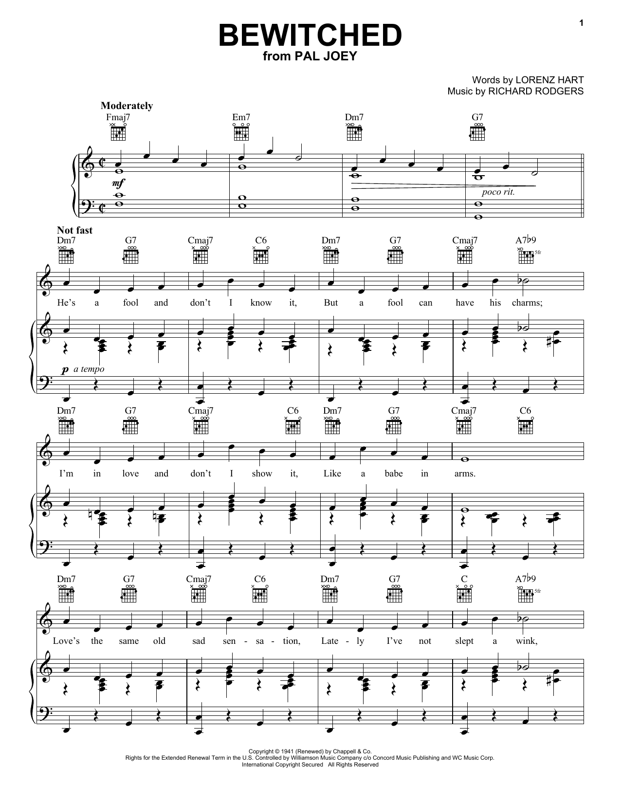 Frank Sinatra Bewitched Sheet Music Notes & Chords for Piano, Vocal & Guitar (Right-Hand Melody) - Download or Print PDF