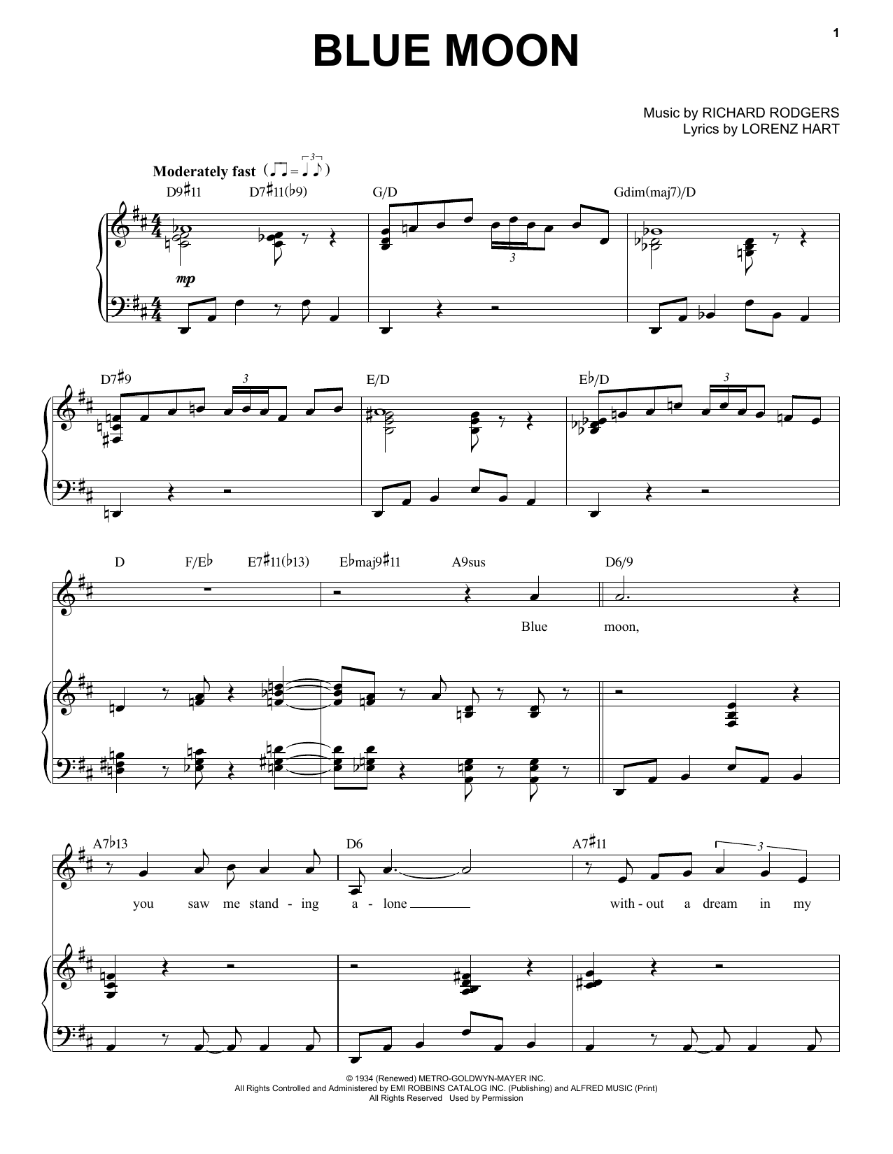 Frank Sinatra Blue Moon Sheet Music Notes & Chords for Piano & Vocal - Download or Print PDF