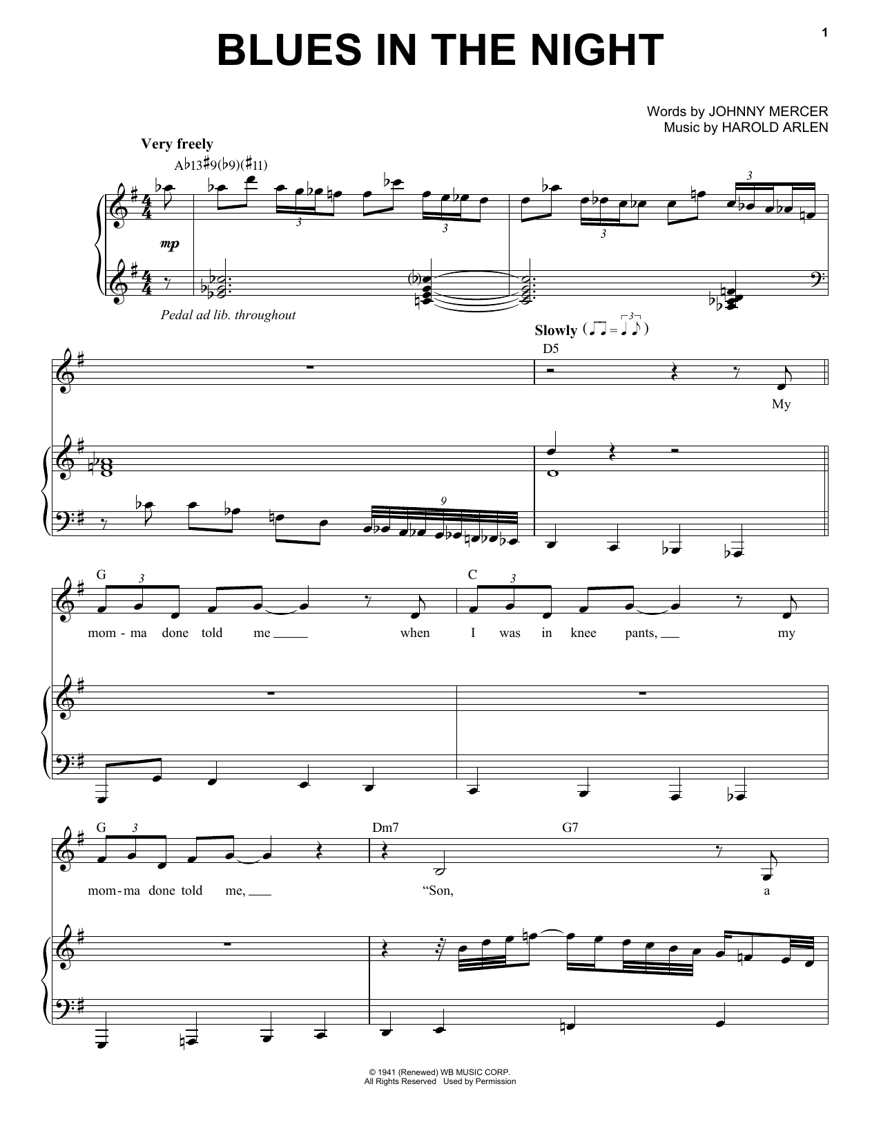 Frank Sinatra Blues In The Night Sheet Music Notes & Chords for Piano & Vocal - Download or Print PDF