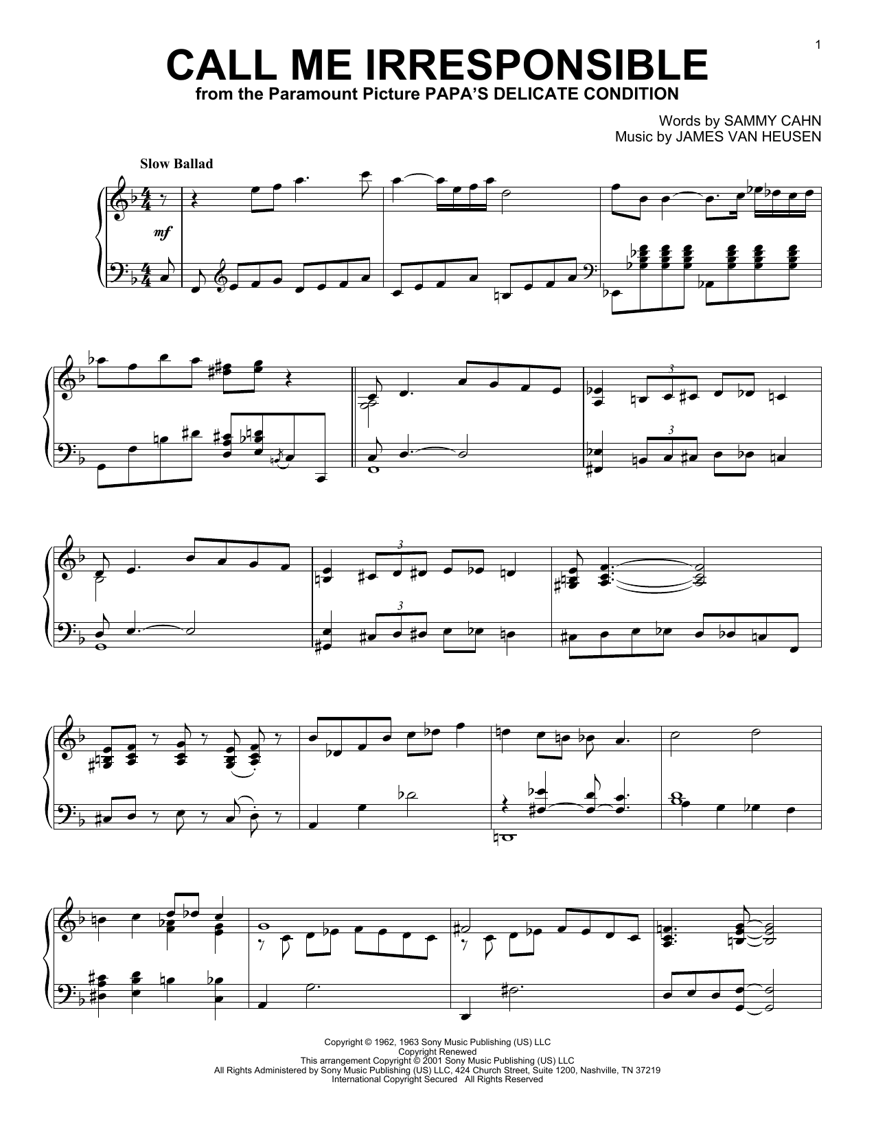 Frank Sinatra Call Me Irresponsible (arr. Al Lerner) Sheet Music Notes & Chords for Piano Solo - Download or Print PDF