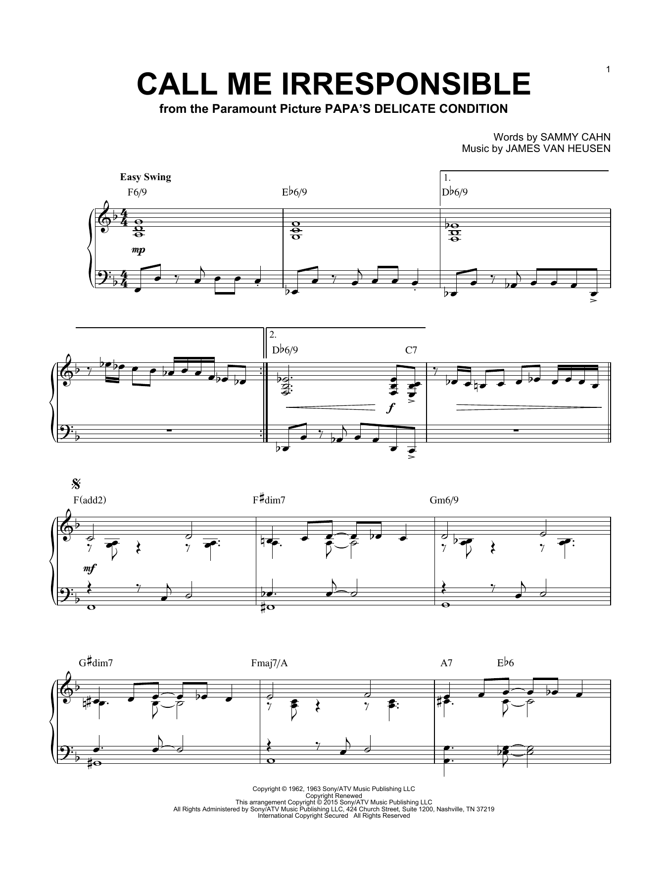 Frank Sinatra Call Me Irresponsible [Jazz version] (arr. Brent Edstrom) Sheet Music Notes & Chords for Piano - Download or Print PDF