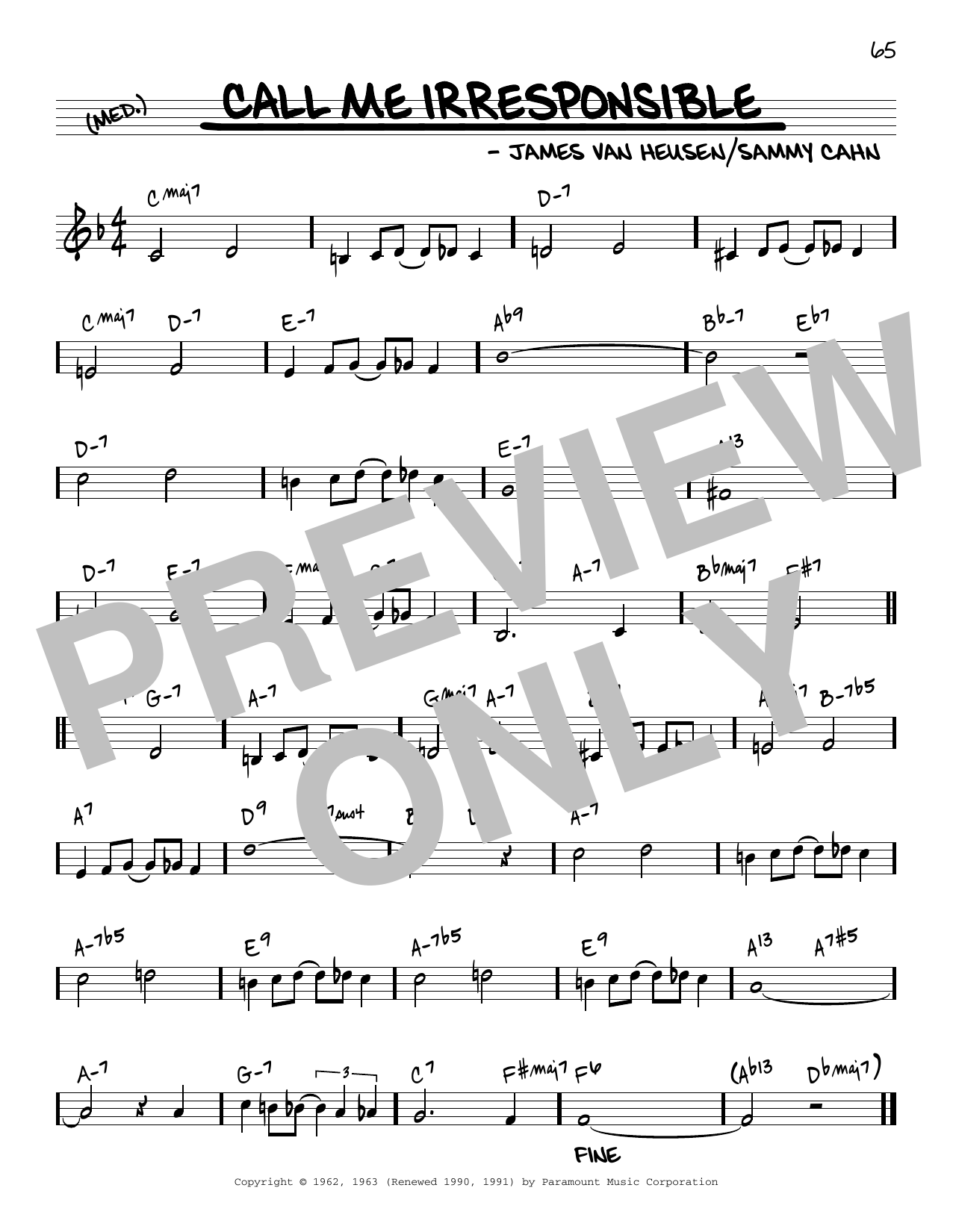 Frank Sinatra Call Me Irresponsible [Reharmonized version] (arr. Jack Grassel) Sheet Music Notes & Chords for Real Book – Melody & Chords - Download or Print PDF