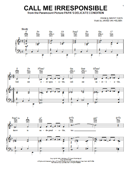 Frank Sinatra Call Me Irresponsible Sheet Music Notes & Chords for Piano - Download or Print PDF