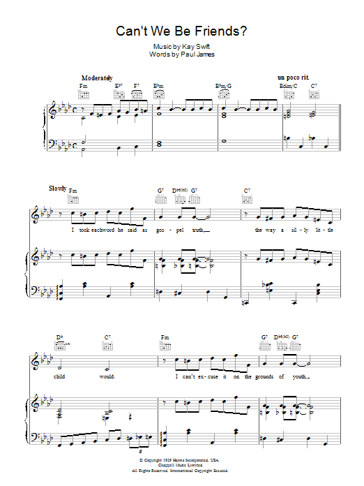 Frank Sinatra Can't We Be Friends Sheet Music Notes & Chords for Piano, Vocal & Guitar (Right-Hand Melody) - Download or Print PDF