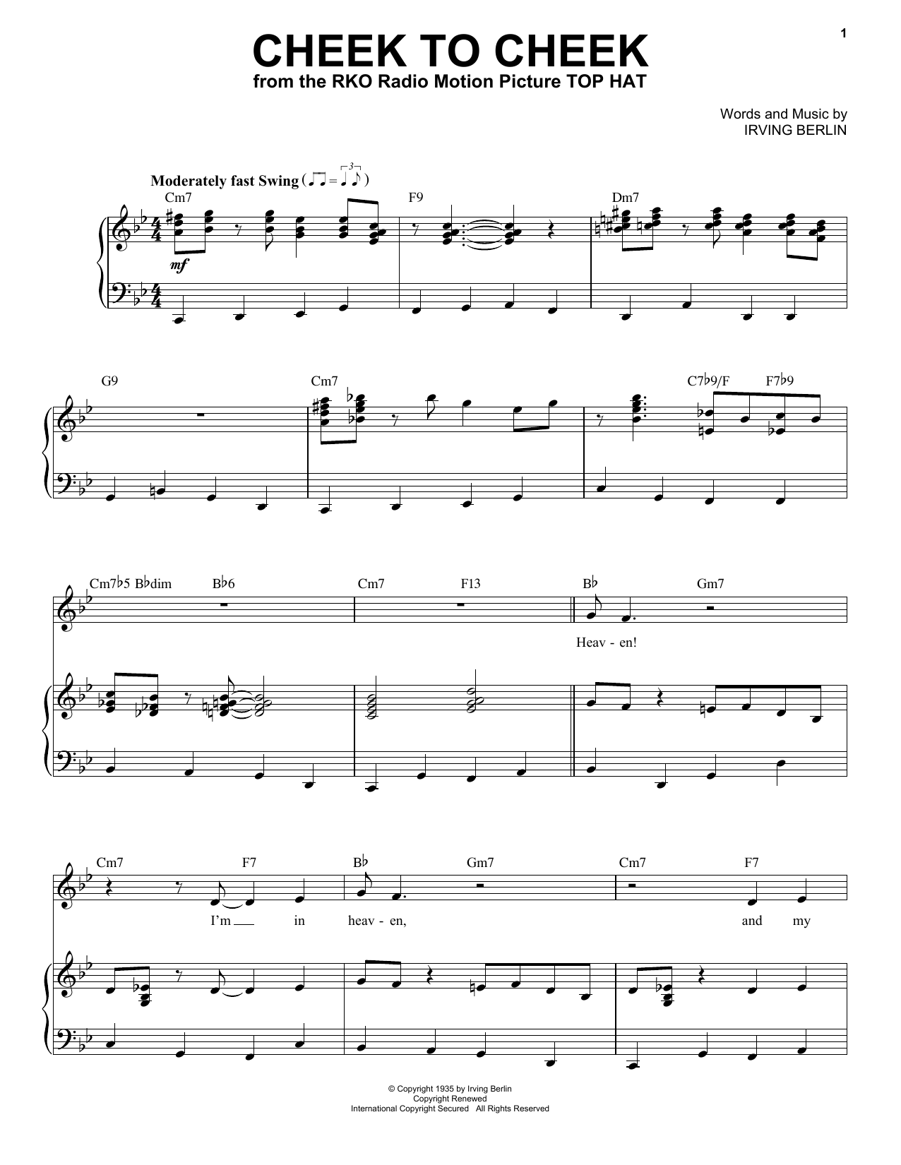 Frank Sinatra Cheek To Cheek Sheet Music Notes & Chords for Piano & Vocal - Download or Print PDF