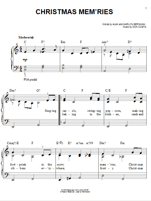 Frank Sinatra Christmas Mem'ries Sheet Music Notes & Chords for Easy Piano - Download or Print PDF