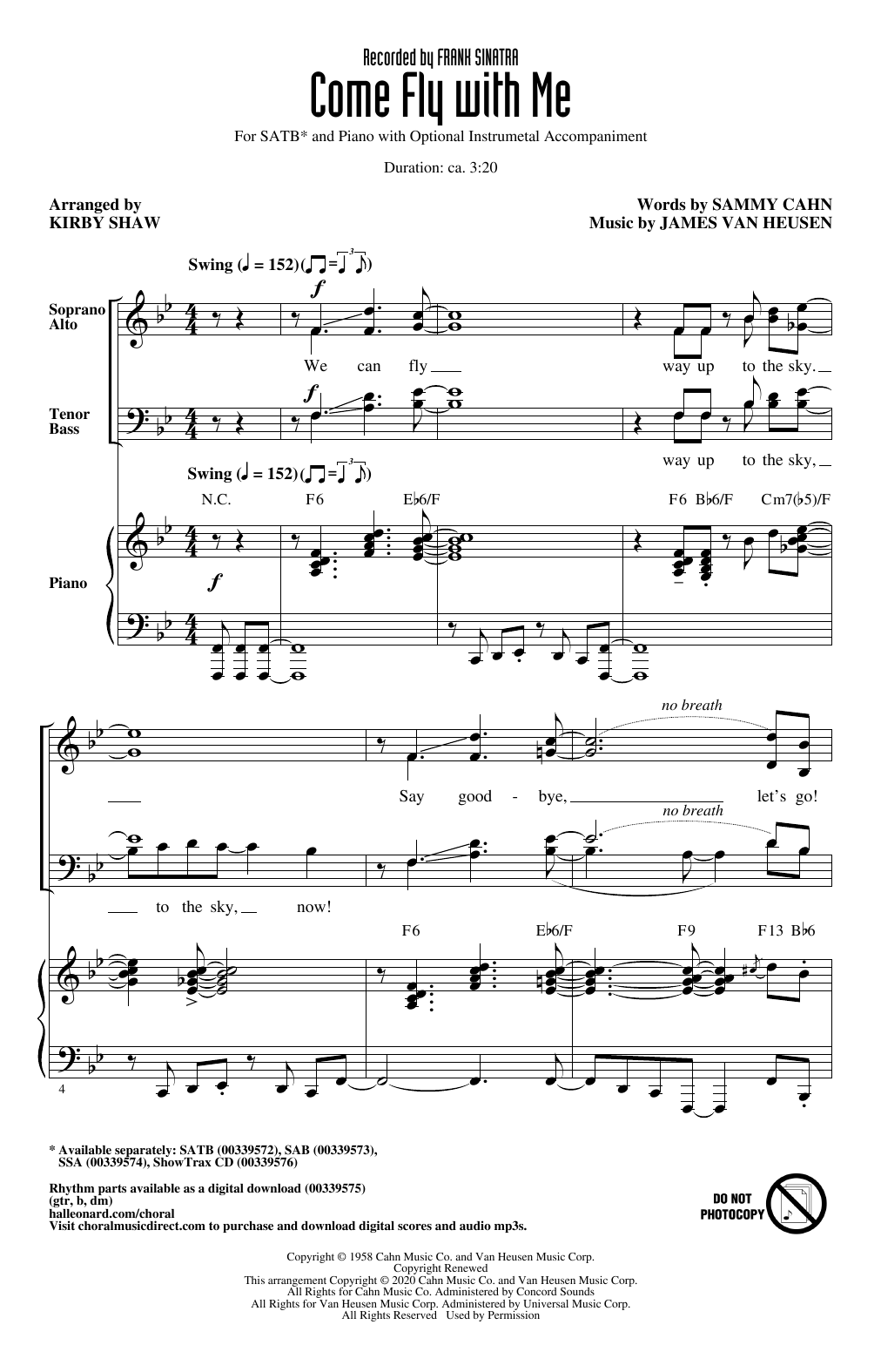 Frank Sinatra Come Fly With Me (arr. Kirby Shaw) Sheet Music Notes & Chords for SAB Choir - Download or Print PDF