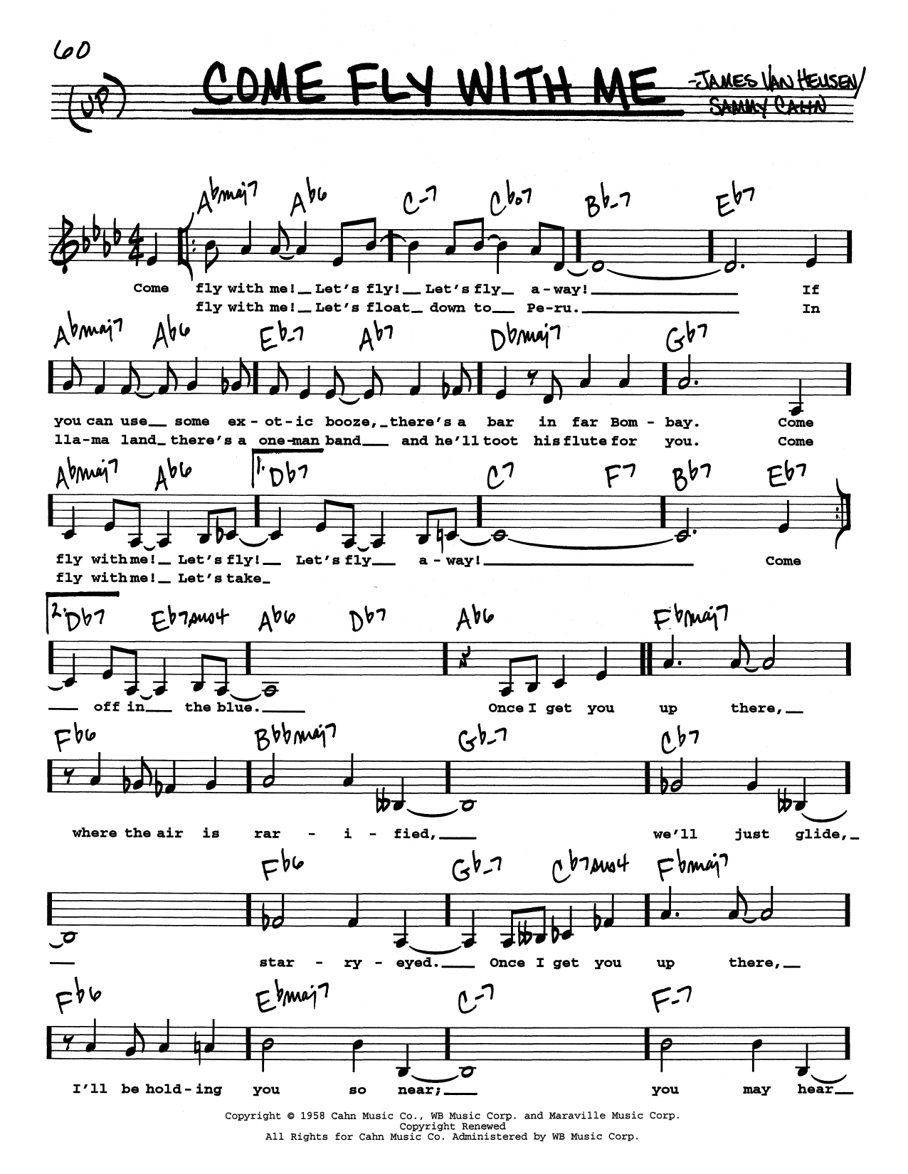 Frank Sinatra Come Fly With Me (Low Voice) Sheet Music Notes & Chords for Real Book – Melody, Lyrics & Chords - Download or Print PDF