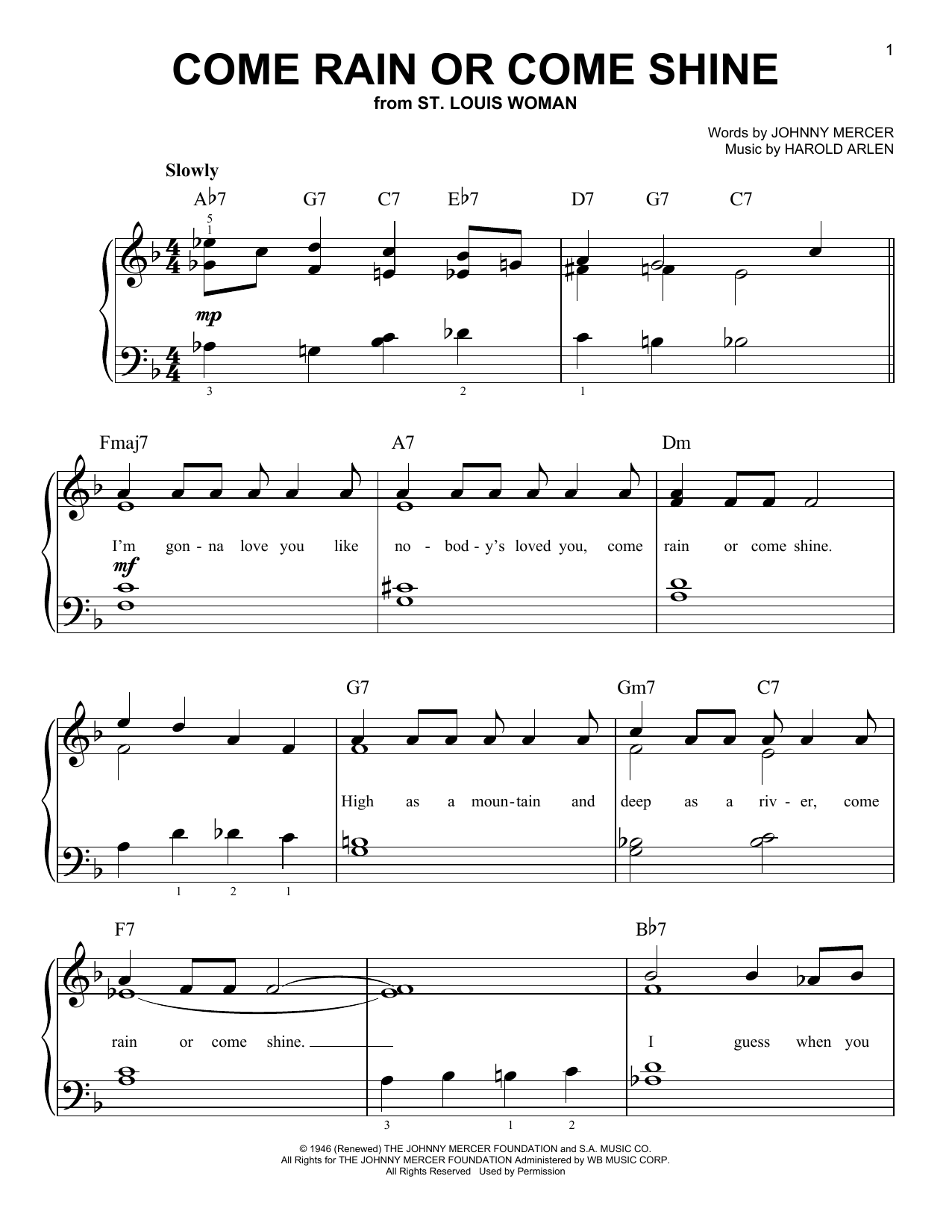 Frank Sinatra Come Rain Or Come Shine Sheet Music Notes & Chords for Piano, Vocal & Guitar (Right-Hand Melody) - Download or Print PDF