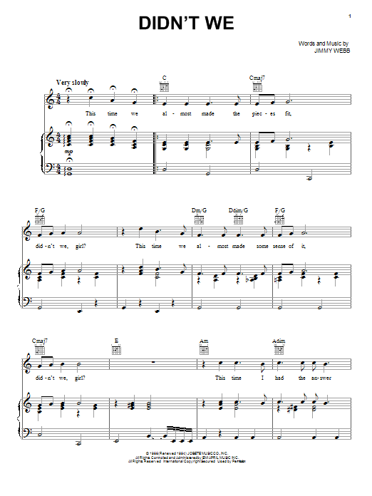 Frank Sinatra Didn't We Sheet Music Notes & Chords for Piano, Vocal & Guitar (Right-Hand Melody) - Download or Print PDF