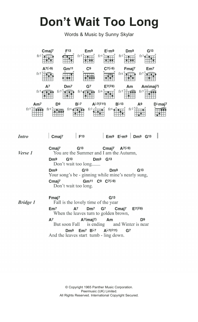 Frank Sinatra Don't Wait Too Long Sheet Music Notes & Chords for Lyrics & Chords - Download or Print PDF