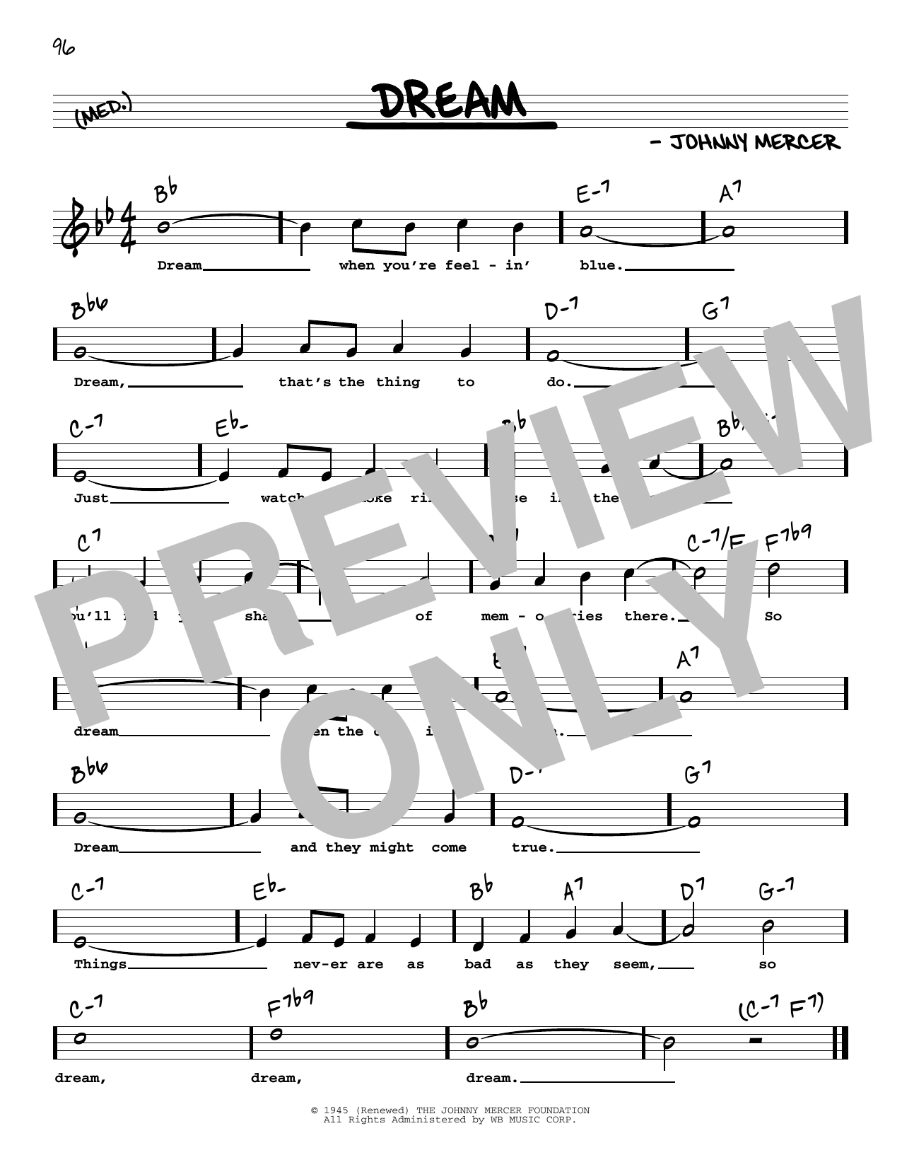 Frank Sinatra Dream (High Voice) Sheet Music Notes & Chords for Real Book – Melody, Lyrics & Chords - Download or Print PDF