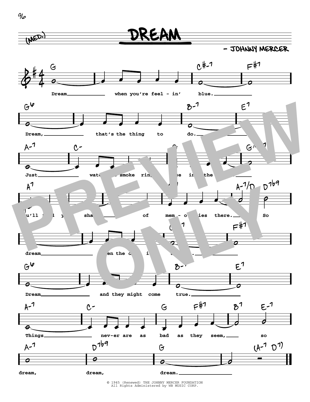 Frank Sinatra Dream (Low Voice) Sheet Music Notes & Chords for Real Book – Melody, Lyrics & Chords - Download or Print PDF