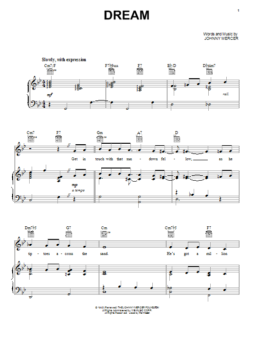 Frank Sinatra Dream Sheet Music Notes & Chords for Piano (Big Notes) - Download or Print PDF