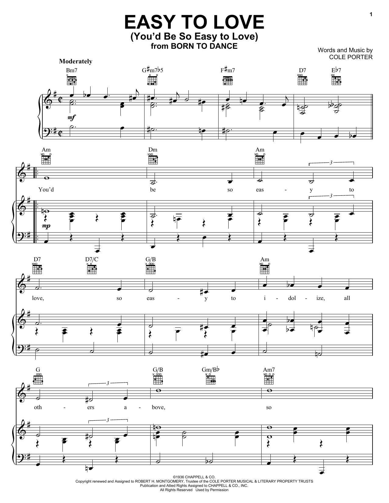 Frank Sinatra Easy To Love (You'd Be So Easy To Love) Sheet Music Notes & Chords for Piano, Vocal & Guitar (Right-Hand Melody) - Download or Print PDF