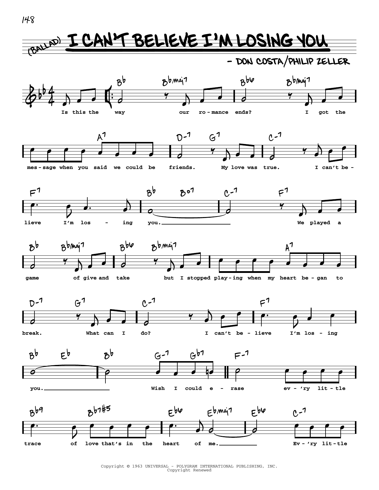 Frank Sinatra I Can't Believe I'm Losing You (High Voice) Sheet Music Notes & Chords for Real Book – Melody, Lyrics & Chords - Download or Print PDF