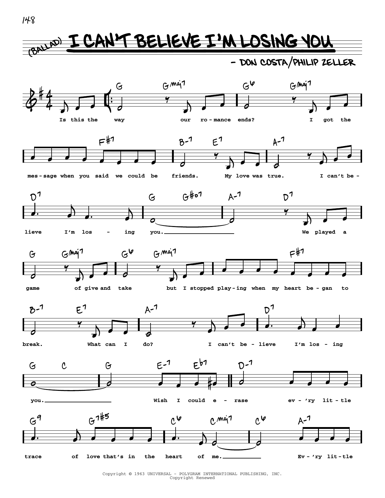 Frank Sinatra I Can't Believe I'm Losing You (Low Voice) Sheet Music Notes & Chords for Real Book – Melody, Lyrics & Chords - Download or Print PDF